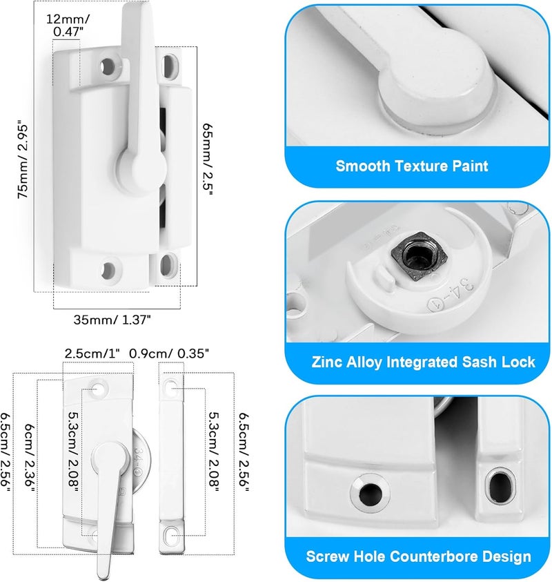 HIMOMO Window Sash Locks, 10 Pack Cam Action White Window Locks, Window Latches with Keeper Diecast Sliding Window Parts Replacement Sash Locks for Sliding Windows Double Hung Windows - Image 2